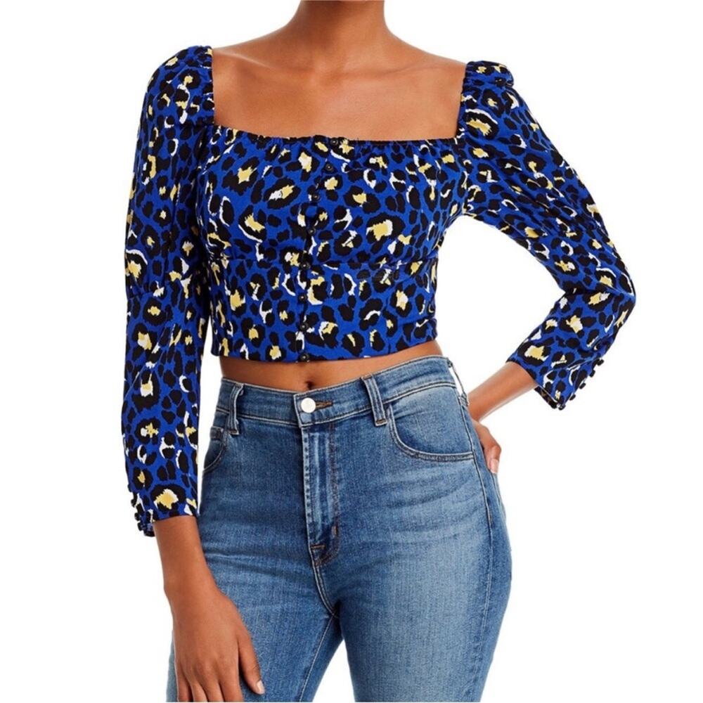 Anthropologie Blue and Yellow Leopard Print Blouse